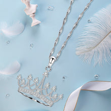 Load image into Gallery viewer, 925 Sterling Silver Round Cubic Zirconia Crown Pendant Necklace Queen Jewelry for Women with 18" Silver Chain