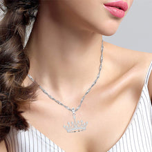 Load image into Gallery viewer, 925 Sterling Silver Round Cubic Zirconia Crown Pendant Necklace Queen Jewelry for Women with 18" Silver Chain