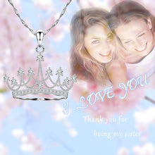 Load image into Gallery viewer, 925 Sterling Silver Round Cubic Zirconia Crown Pendant Necklace Queen Jewelry for Women with 18" Silver Chain
