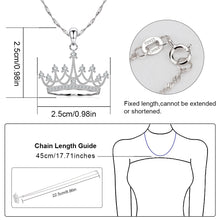 Load image into Gallery viewer, 925 Sterling Silver Round Cubic Zirconia Crown Pendant Necklace Queen Jewelry for Women with 18" Silver Chain