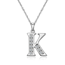 Load image into Gallery viewer, S925 Sterling Silver Initial Necklace Jewelry Cubic Zirconia Letter Alphabet Phase Pendant Necklace 18" Chain Silver A