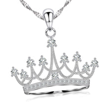 Load image into Gallery viewer, 925 Sterling Silver Round Cubic Zirconia Crown Pendant Necklace Queen Jewelry for Women with 18&quot; Silver Chain