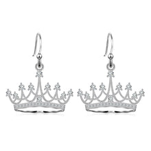 Load image into Gallery viewer, 925 Sterling Silver Round Cubic Zirconia Crown Dangle Earrings Queen Jewelry for Women