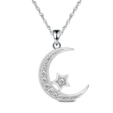 Load image into Gallery viewer, 925 Sterling Silver Moon Necklace Cubic Zirconia Crescent Moon Star Phase Pendant Necklace Dainty Chain 18&quot; Chain (Crescent Moon)