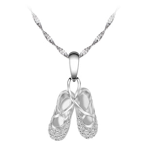 925 Sterling Silver Ballerina Necklace Jewelry Cubic Zirconia Ballet Slippers Shoes Necklace for Women Girls Teen & Dancer 18" Pink