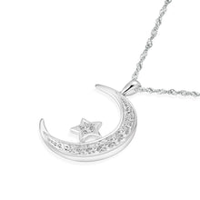 Load image into Gallery viewer, 925 Sterling Silver Moon Necklace Cubic Zirconia Crescent Moon Star Phase Pendant Necklace Dainty Chain 18&quot; Chain (Crescent Moon)