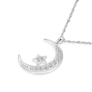 Sterling silver crescent moon on sale and star necklace