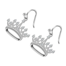 Load image into Gallery viewer, 925 Sterling Silver Round Cubic Zirconia Crown Dangle Earrings Queen Jewelry for Women