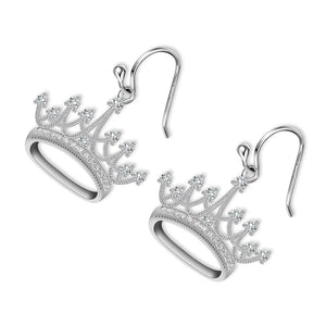 925 Sterling Silver Round Cubic Zirconia Crown Dangle Earrings Queen Jewelry for Women