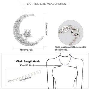 925 Sterling Silver Moon Necklace Cubic Zirconia Crescent Moon Star Phase Pendant Necklace Dainty Chain 18" Chain (Crescent Moon)