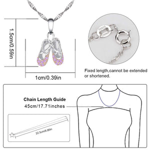 925 Sterling Silver Ballerina Necklace Jewelry Cubic Zirconia Ballet Slippers Shoes Necklace for Women Girls Teen & Dancer 18" Pink