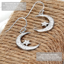 Load image into Gallery viewer, 925 Sterling Silver Round Cubic Zirconia Crescent Moon &amp; Star Dangle Earrings Star Jewelry for Women