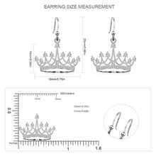 Load image into Gallery viewer, 925 Sterling Silver Round Cubic Zirconia Crown Dangle Earrings Queen Jewelry for Women