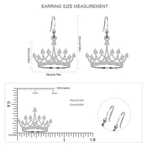 925 Sterling Silver Round Cubic Zirconia Crown Dangle Earrings Queen Jewelry for Women