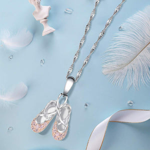 925 Sterling Silver Ballerina Necklace Jewelry Cubic Zirconia Ballet Slippers Shoes Necklace for Women Girls Teen & Dancer 18" Pink