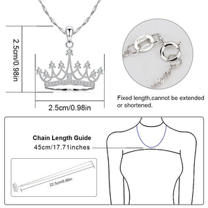 925 Sterling Silver Round Cubic Zirconia Crown Pendant Necklace Queen Jewelry for Women with 18" Silver Chain