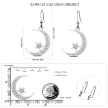 Load image into Gallery viewer, 925 Sterling Silver Round Cubic Zirconia Crescent Moon &amp; Star Dangle Earrings Star Jewelry for Women