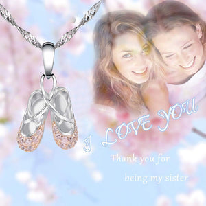 925 Sterling Silver Ballerina Necklace Jewelry Cubic Zirconia Ballet Slippers Shoes Necklace for Women Girls Teen & Dancer 18" Pink