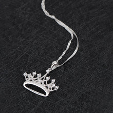 Load image into Gallery viewer, 925 Sterling Silver Round Cubic Zirconia Crown Pendant Necklace Queen Jewelry for Women with 18&quot; Silver Chain