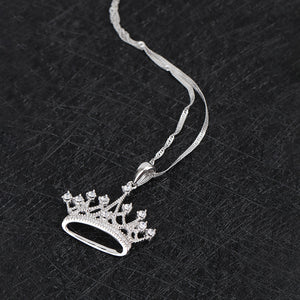 925 Sterling Silver Round Cubic Zirconia Crown Pendant Necklace Queen Jewelry for Women with 18" Silver Chain