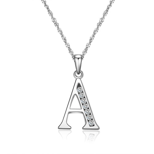 S925 Sterling Silver Initial Necklace Jewelry Cubic Zirconia Letter Alphabet Phase Pendant Necklace 18