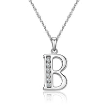 Load image into Gallery viewer, S925 Sterling Silver Initial Necklace Jewelry Cubic Zirconia Letter Alphabet Phase Pendant Necklace 18&quot; Chain Silver A