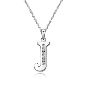 S925 Sterling Silver Initial Necklace Jewelry Cubic Zirconia Letter Alphabet Phase Pendant Necklace 18" Chain Silver A