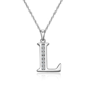 S925 Sterling Silver Initial Necklace Jewelry Cubic Zirconia Letter Alphabet Phase Pendant Necklace 18" Chain Silver A