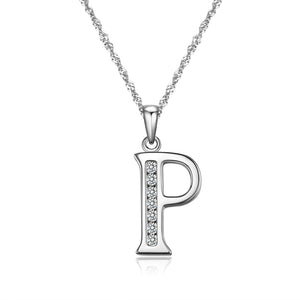 S925 Sterling Silver Initial Necklace Jewelry Cubic Zirconia Letter Alphabet Phase Pendant Necklace 18" Chain Silver A