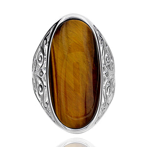 Sterling Silver Magnificent Oval Shaped Tiger Eye Solitaire Ring