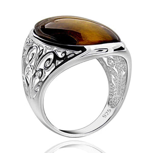 Sterling Silver Magnificent Oval Shaped Tiger Eye Solitaire Ring