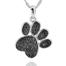 Load image into Gallery viewer, 925 Sterling Silver Diamond Accent Black Plated Paw Print Pendant Necklace