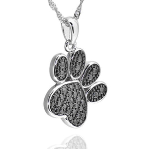 925 Sterling Silver Diamond Accent Black Plated Paw Print Pendant Necklace