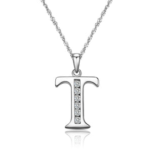 S925 Sterling Silver Initial Necklace Jewelry Cubic Zirconia Letter Alphabet Phase Pendant Necklace 18" Chain Silver A