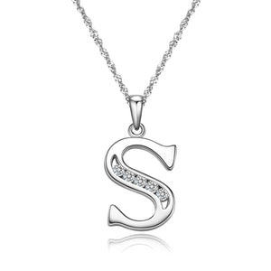 S925 Sterling Silver Initial Necklace Jewelry Cubic Zirconia Letter Alphabet Phase Pendant Necklace 18" Chain Silver A